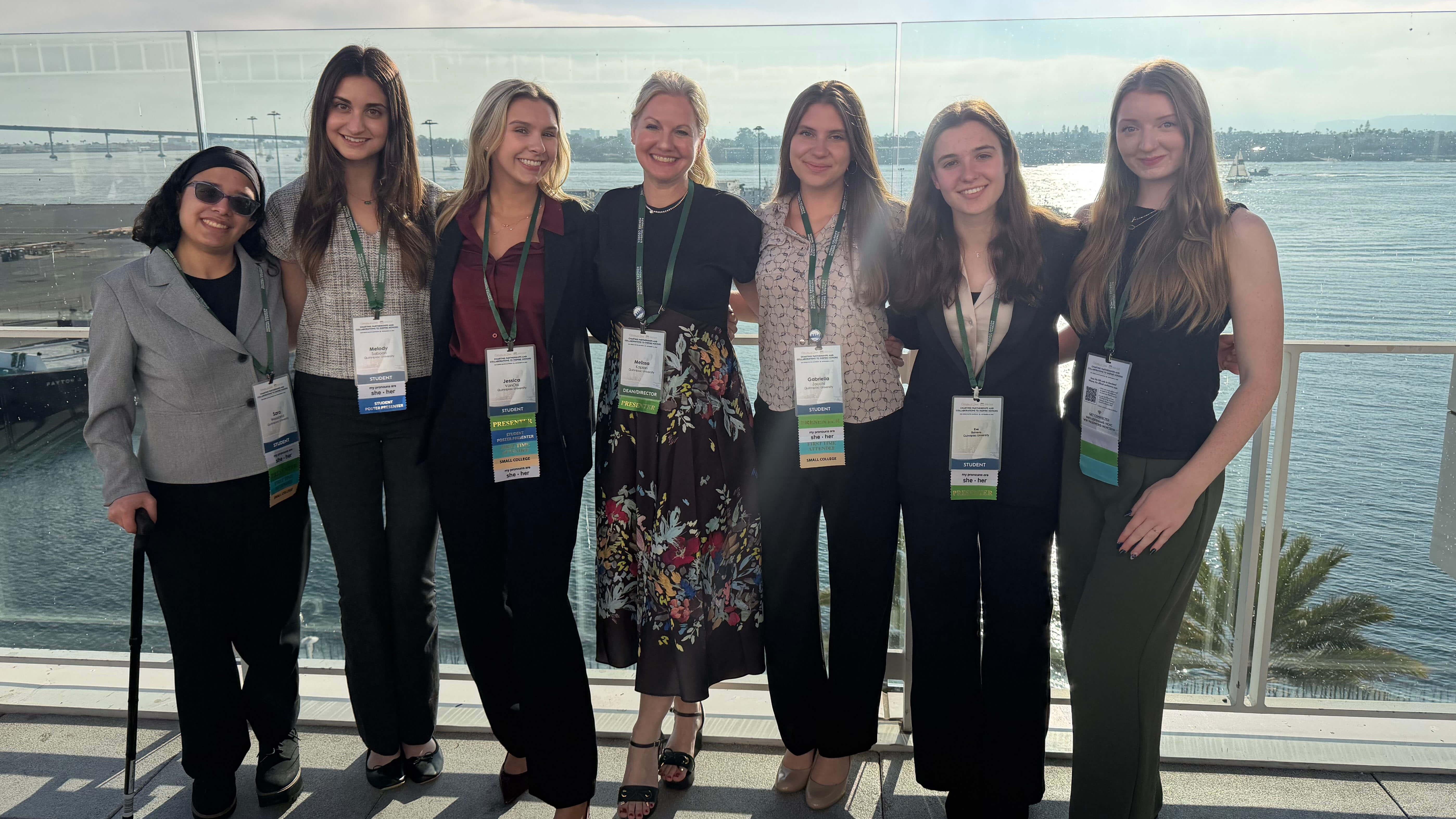 Quinnipiac honors students in San Diego smile for a photo